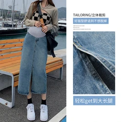 Splits Denim Maternity Skirts Spring Summer Casual Pencil Skirts Clothes for Pregnant Women Pregnancy Straight Daily Wear
