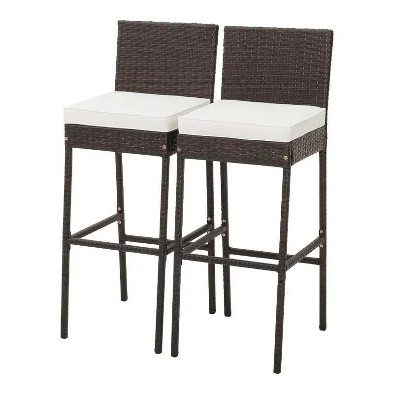 

2 Pieces Patio Cushioned Wicker Barstools with Cozy Footrest-Set of 2