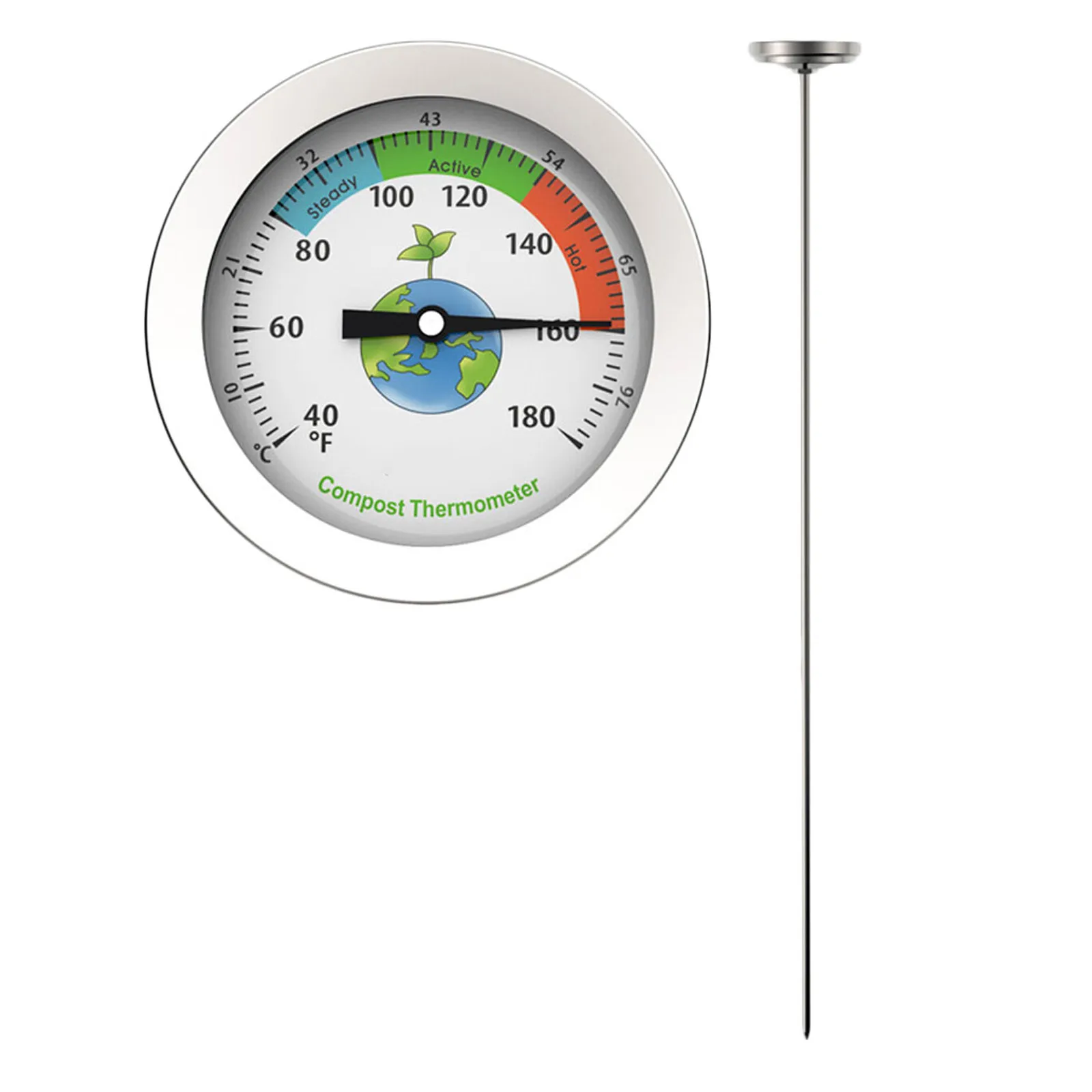 1Pcs Soil Thermometer Compost Thermometer Waterproof Premium Stainless Steel Temperature Tester for Lawn Flowerpot Backyard