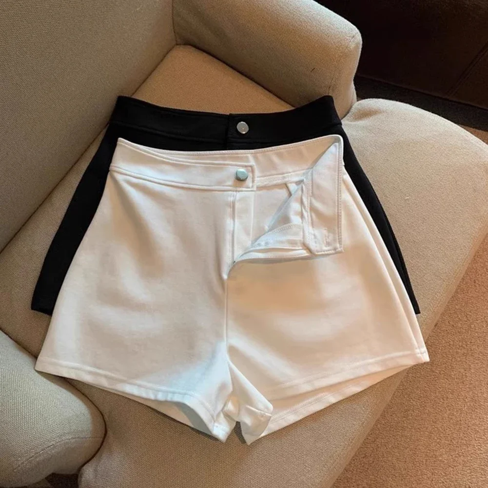Elastic Waist Shorts Slim A-line Shorts Black Solid Pattern Versatile Look All Seasons Wear Brand New Condition