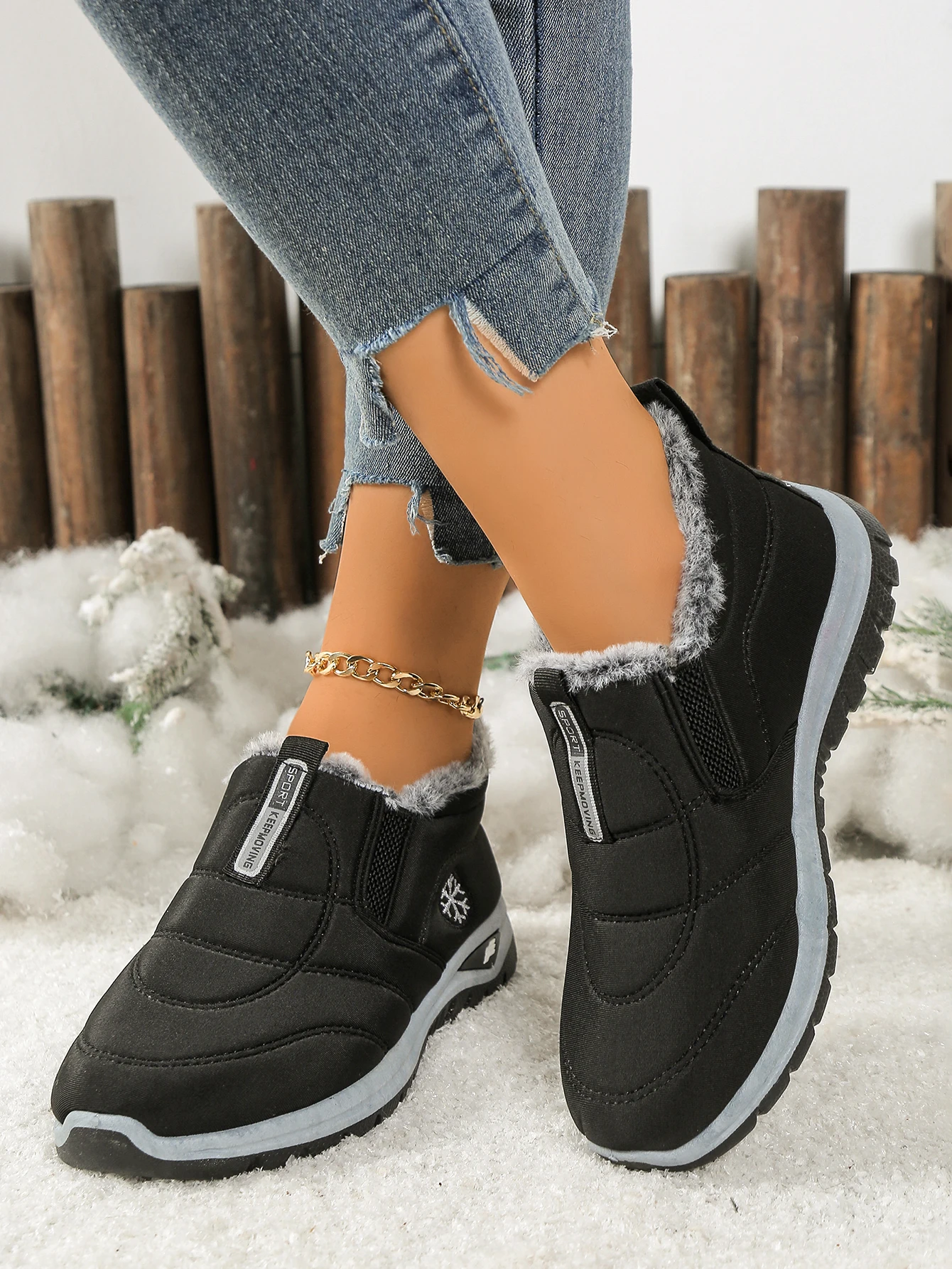 Damenstiefel, leichte Damenschuhe, bequeme Damen-Freizeitschuhe mit weicher Sohle und dickem Fleecefutter, Schuhe mit kostenlosem Versand – Detail 5