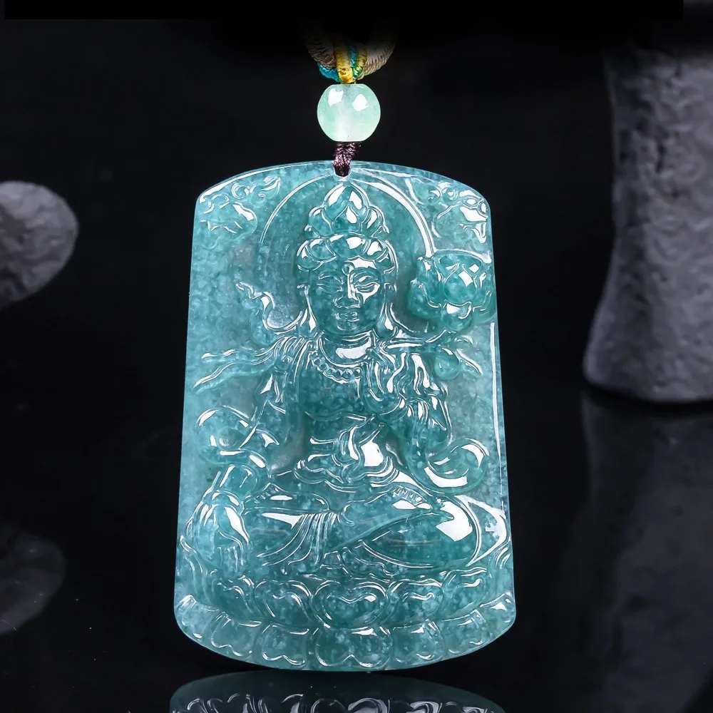 

Natural A-grade jade trend Guanyin Bodhisattva exquisite high ice pendant jade pendant Jade safety necklace Sweater chain