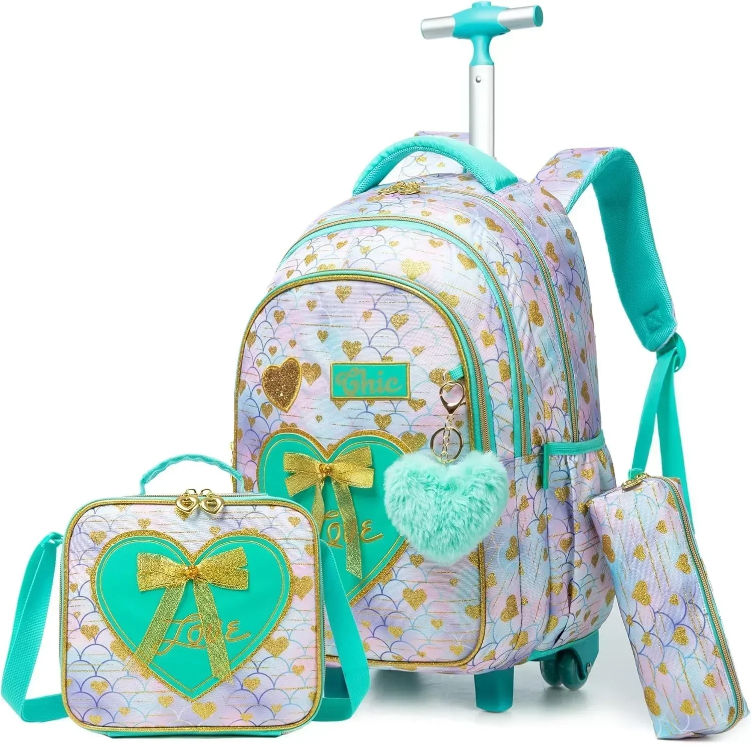 BunnyFly Children School Backpack with Wheels Kids Wheeled School Bag Teenagers Bag Girls Canvas Backpack Travel Trolley Bags