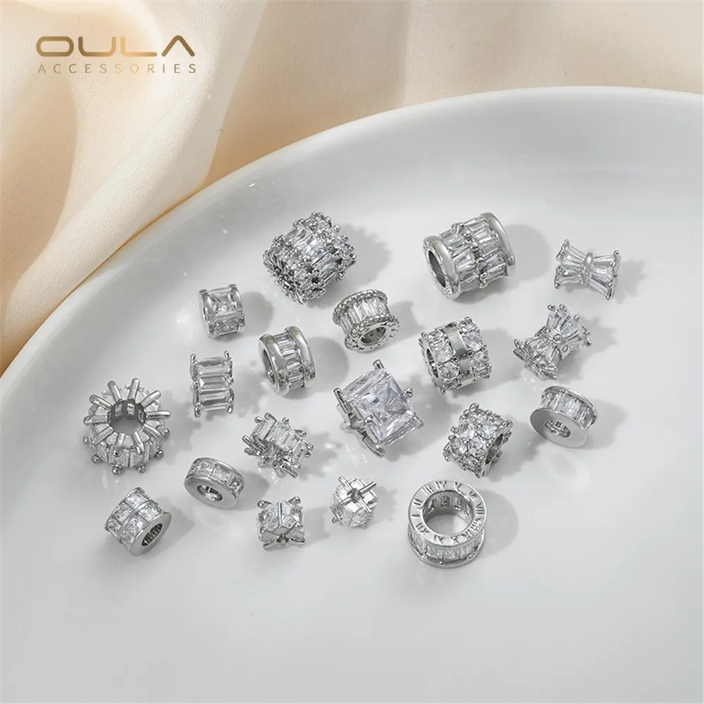 

1pcs White Gold Zircon Inlaid Wheel Bead Accessories, Bucket Beads, Little Waist Road Pass, Handcrafted Diy Beading Material