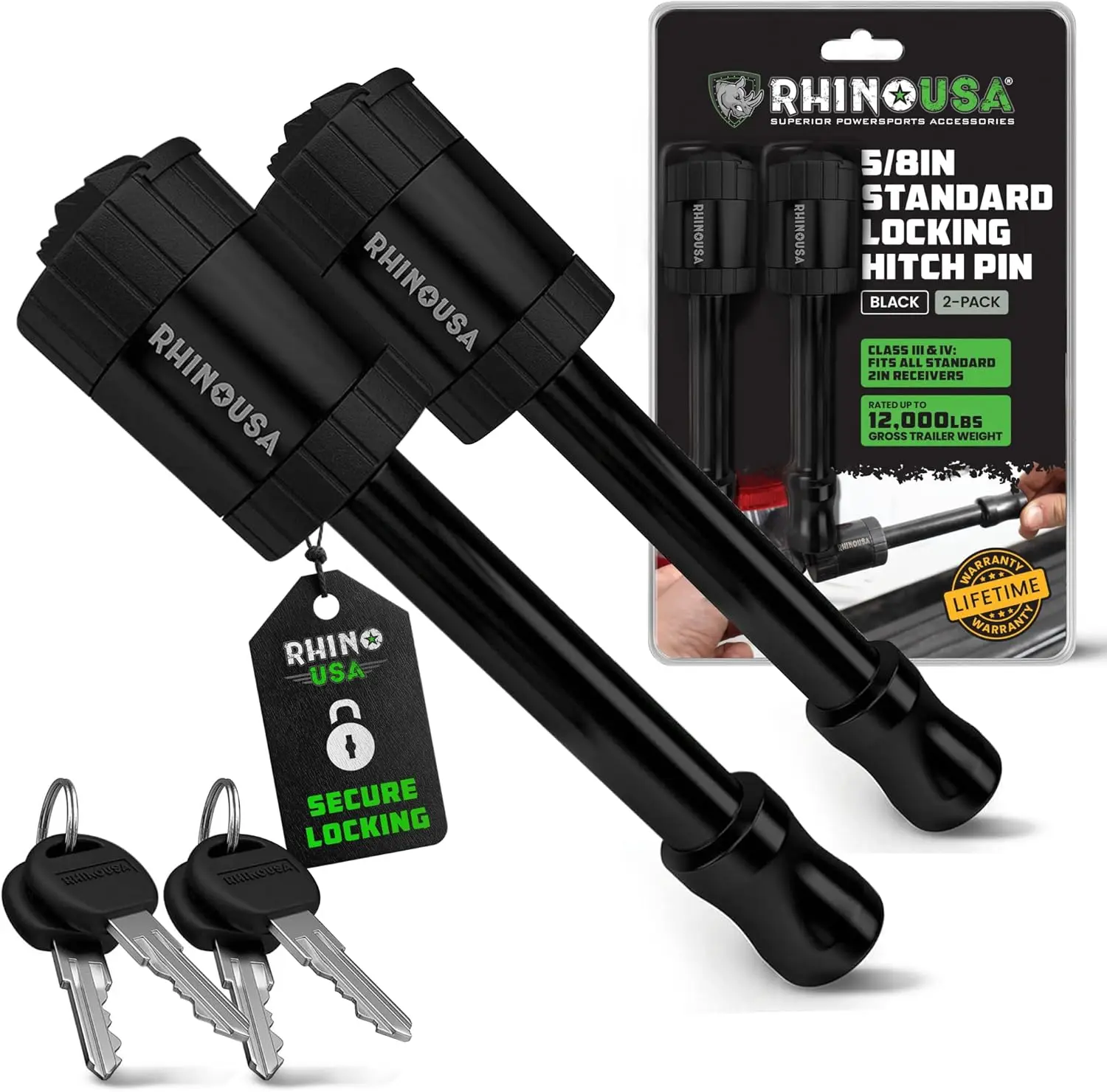 

2-Inch Trailer Hitch Pin with Lock - Weatherproof Anti-Theft Design for Class III/IV Hitches, 2-Pack Keyed Alike