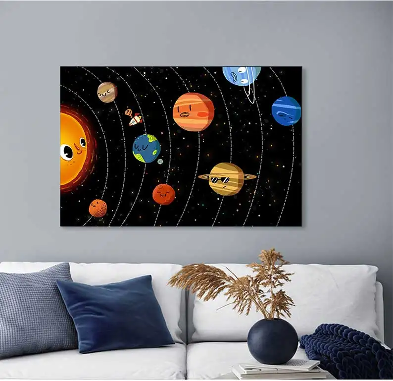 Solar System Planets Stars Canvas Painting on The Wall Canvas Posters and Prints Wall Art Picture for Kids Room Home Decor