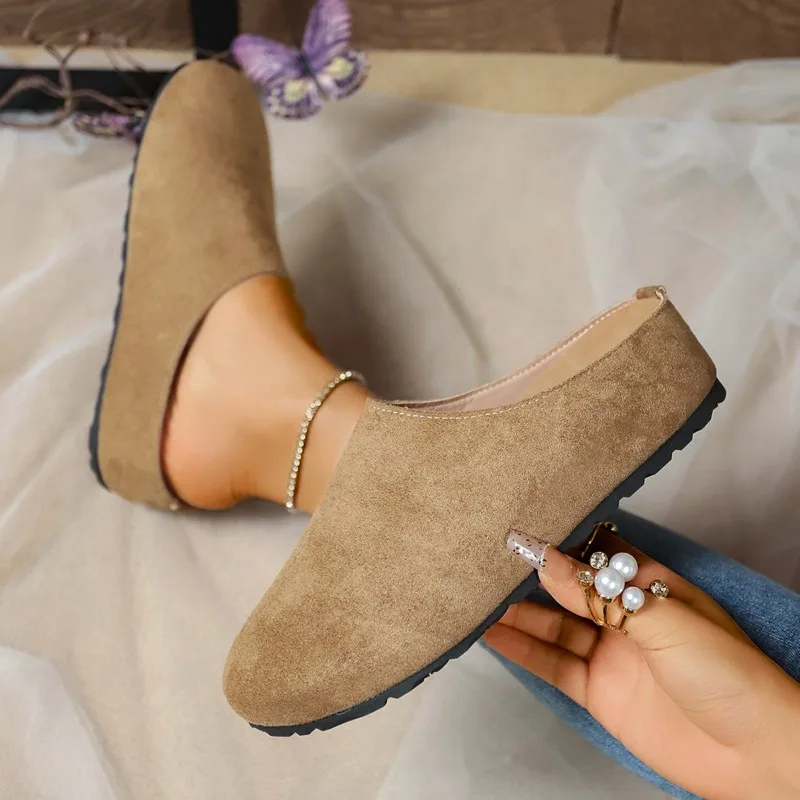 Chinelos femininos dedo do pé fechado dedo do pé redondo camurça tamancos mules primavera outono retro grosso sola inferior chinelos femininos zapatos de mujer