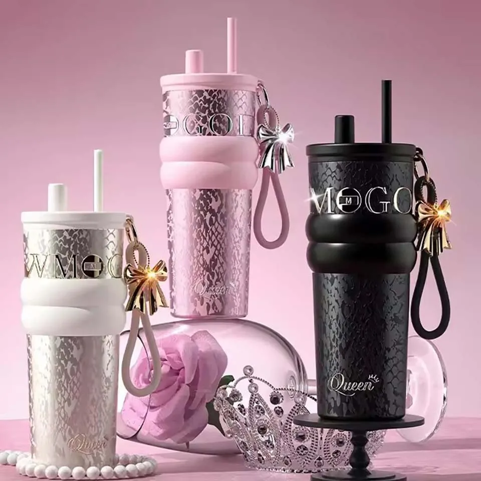 710ml Travel Goddess Thermos Cup with Straw and Leak-Proof Lid, Stainless Steel Water Bottle for Hot and Cold Coffee Drinks