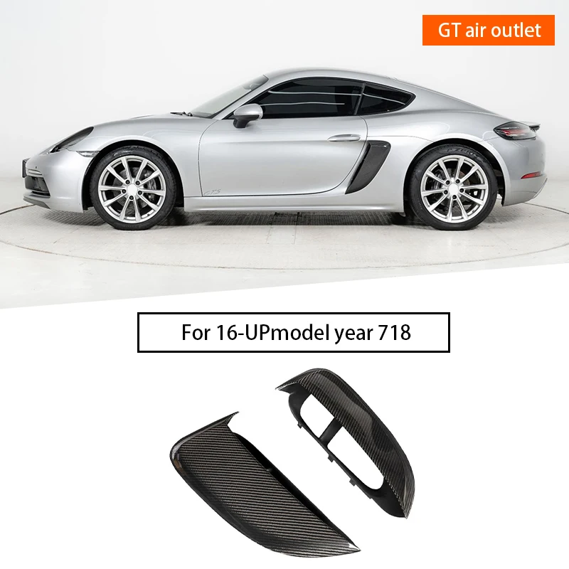 Fibra de carbono GT4 para carro + placa base PP, substituindo aberturas de ar laterais e aberturas de ar do asa. Adequado para Porsche 718. 2016-UP