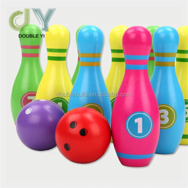 Wholesale children educational toys colorful wooden large bowling ball set