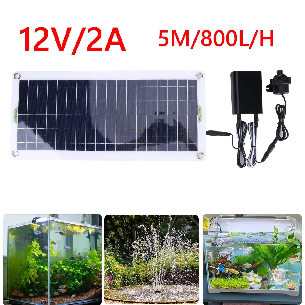 30W 800L/H DC 18V Low Noise Brushless Solar Water Pump Set for Garden Pool Pond Bird Bath Outdoor Waterfall Fountain Decoration