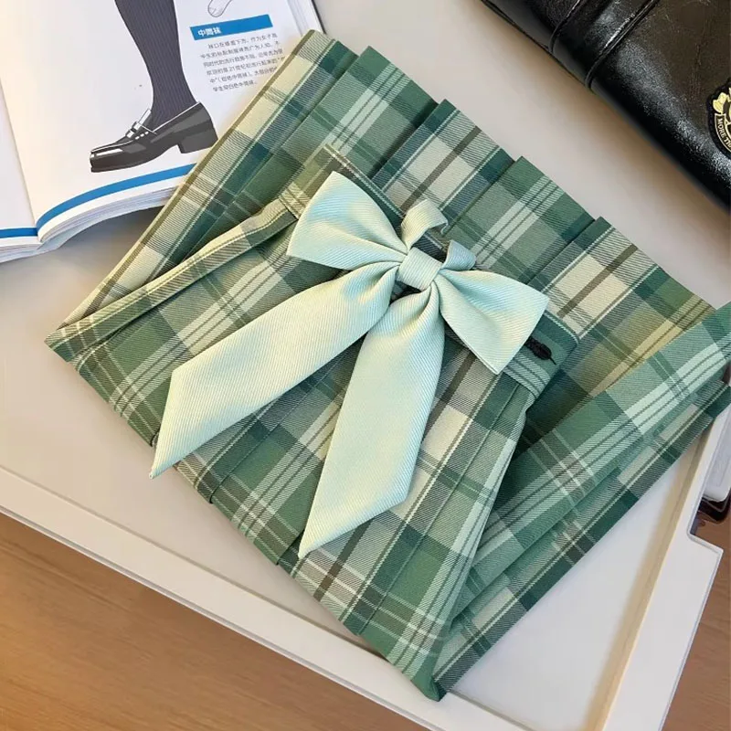 Women High Waist Plaid Pleated Skirt With Bowtie Harajuku Mini Japanese Preppy Schoolgirl Uniform Kawaii Skirts Cosplay Costume