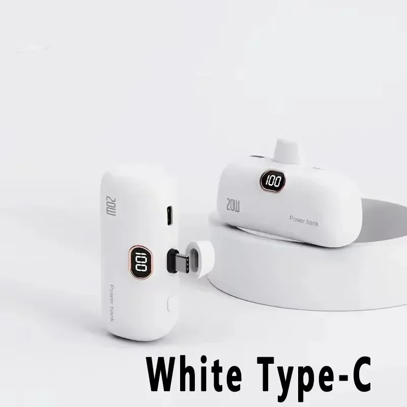 NONE Tragbare 2000/5000 mAh Power Bank Mini Kapsel Mobile Stromversorgung Notfall Externe Batterie Schnellladegerät für iPhone oder Typ-C 7