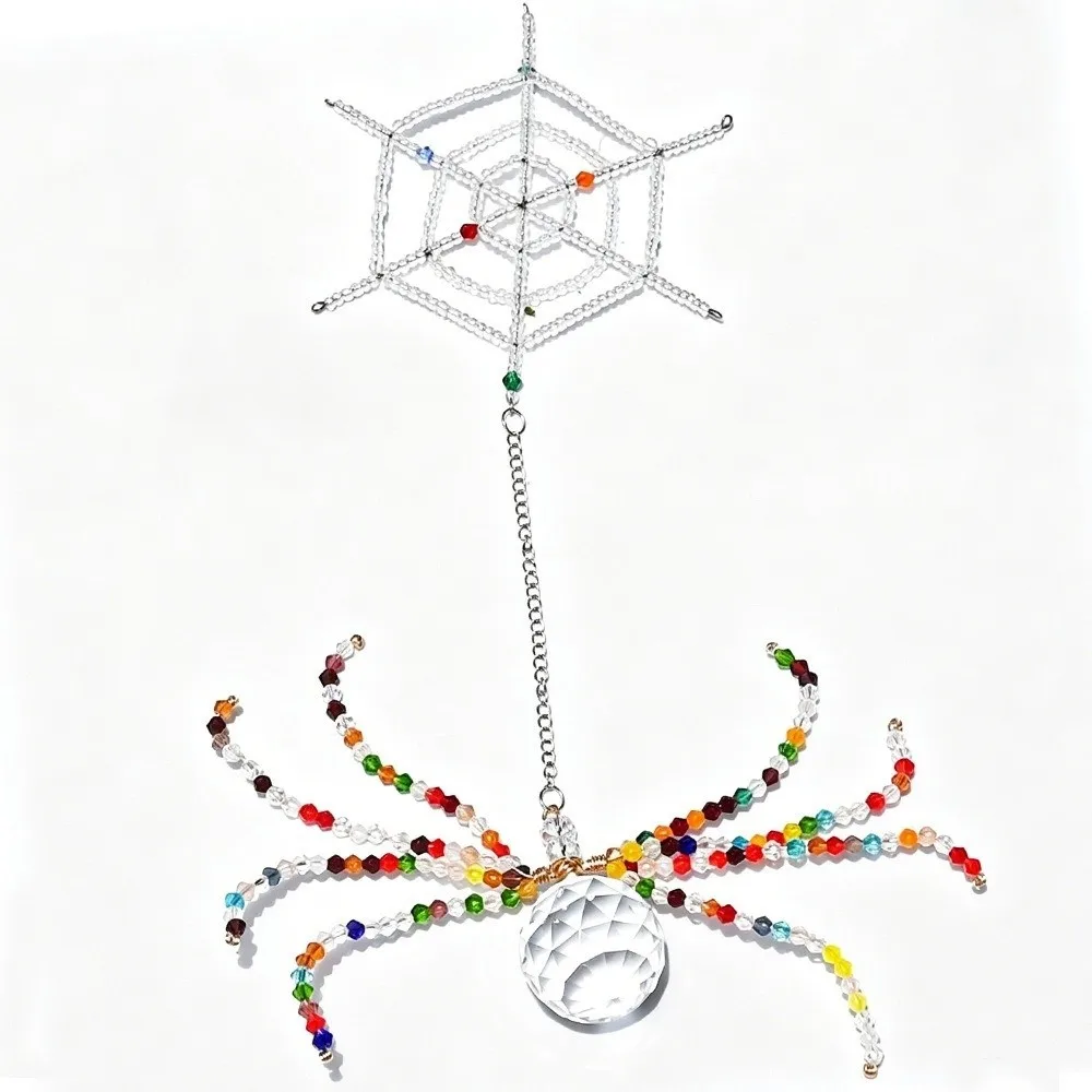 Beaded Spider Hanging Ornament Hanging Loop Crystal-Like Faceted Beads Halloween Spider Decoration Gold-Tone Chain