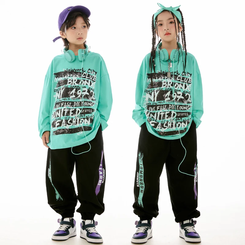 2023 New Kids Jazz Dance Clothes Girls Hip Hop Long Sleeves T Shirt Pants Boys Breaking Street Dance Performance Costume BL11498