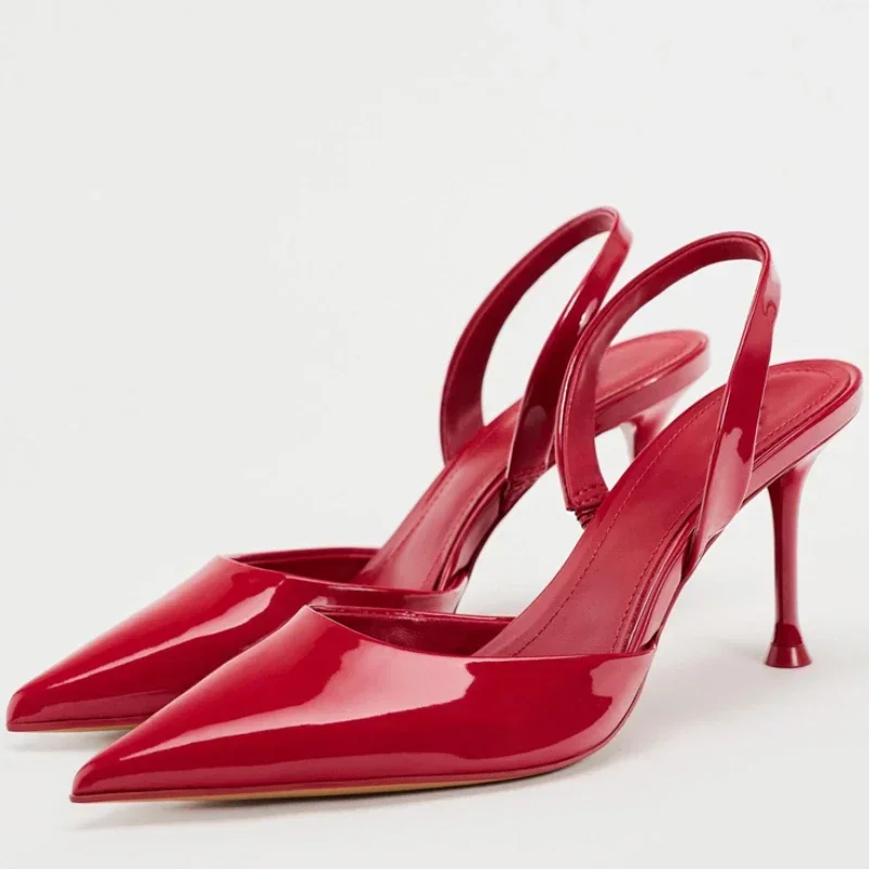 Patent Leather Sexy High Heels Women Pointed Toe Slingback Dress Shoes Female Fashion Elegant Women Sandals Zapatos De Mujer