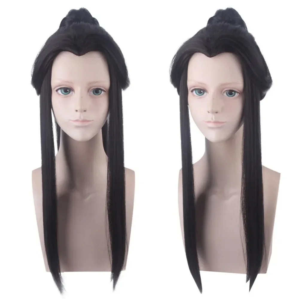 Peluca sintética, línea de pelo negra, disfraz de Cosplay, fibra larga y recta para fiesta de juegos de rol, Anime de Halloween