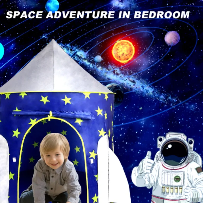 Kids Tent Rocket Spaceship, Kids Play Tent, Unicorn Tent Pop up Tents Foldable Indoor & Outdoor, Blue, Space Theme