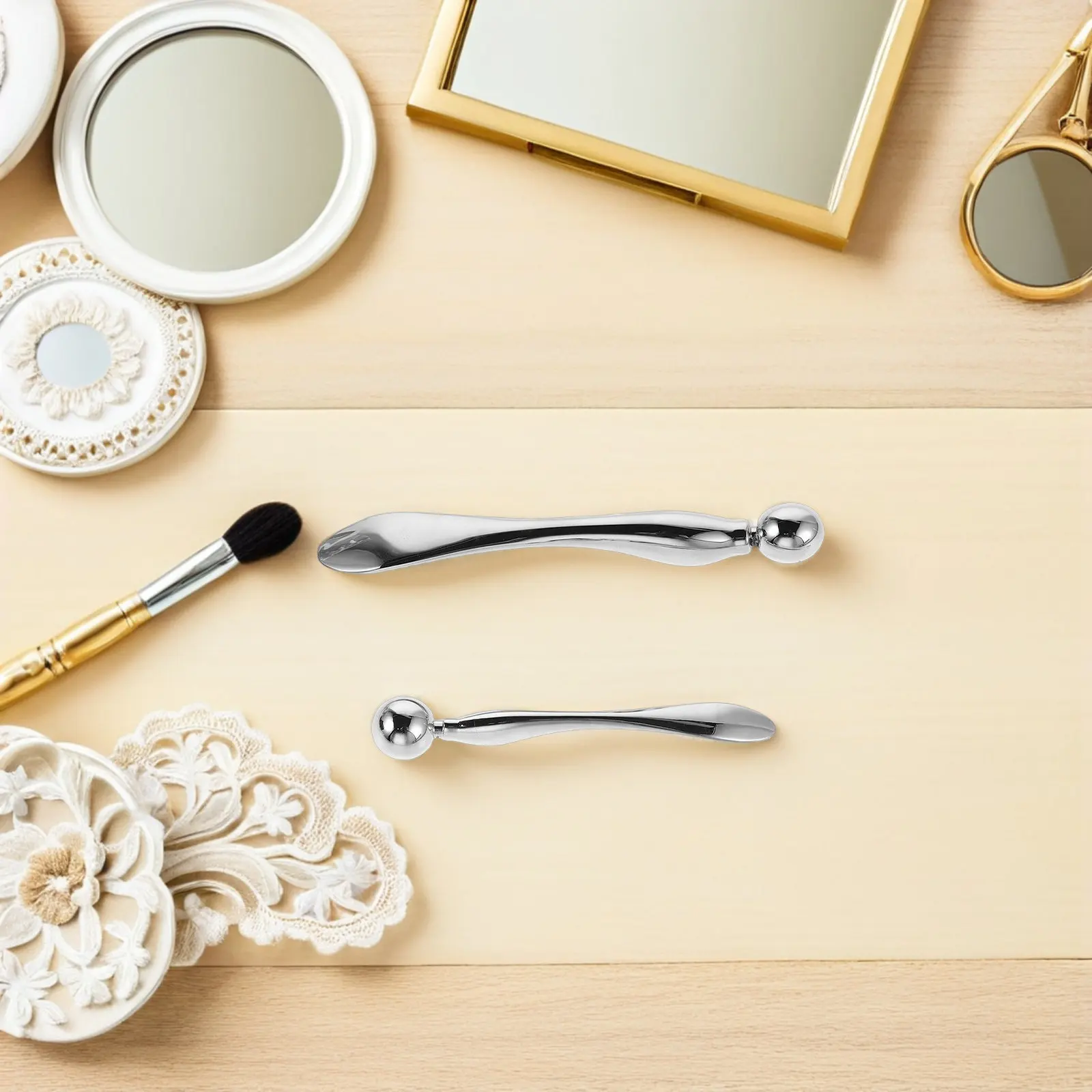2Pcs Metal Eye Cream Massage Stick Dual-Function Facial Roller Tool for Under Eye Puffiness Relief Skincare Massager Beauty