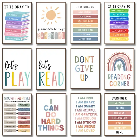 Kids Positive Affirmation Poster Self Confidence Quotes  Motivational Canvas Painting Wall Art Pictures Classroom Home 