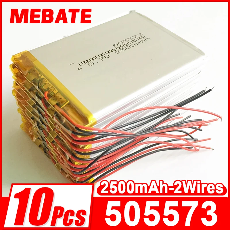 

10 шт., 3,7 В, 2500 мАч, полимерный литиевый аккумулятор Lipo, перезаряжаемая батарея для GPS, DVD, PDA, PAD, power bank, электронной книги, камеры, планшетного ПК, 5*55*73 мм