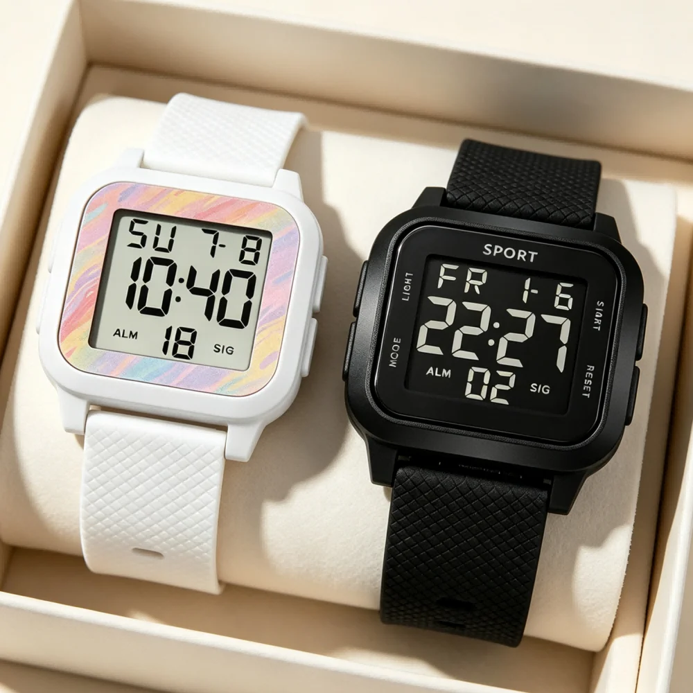 MAYZHISU Sports Watch for Men Women Casual Couple Watches Waterproof Luminous Alarm Clock Ultra-thin Students Electronic Watch