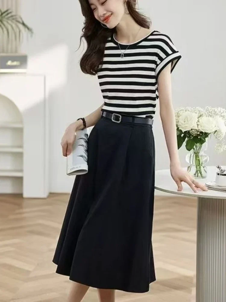 

Short Sleeve 2 Pieces Skirt Sets for Women Vintage Summer Clothes 2025 Clothing Trend Stylish Luxury Designer Woman Outfit