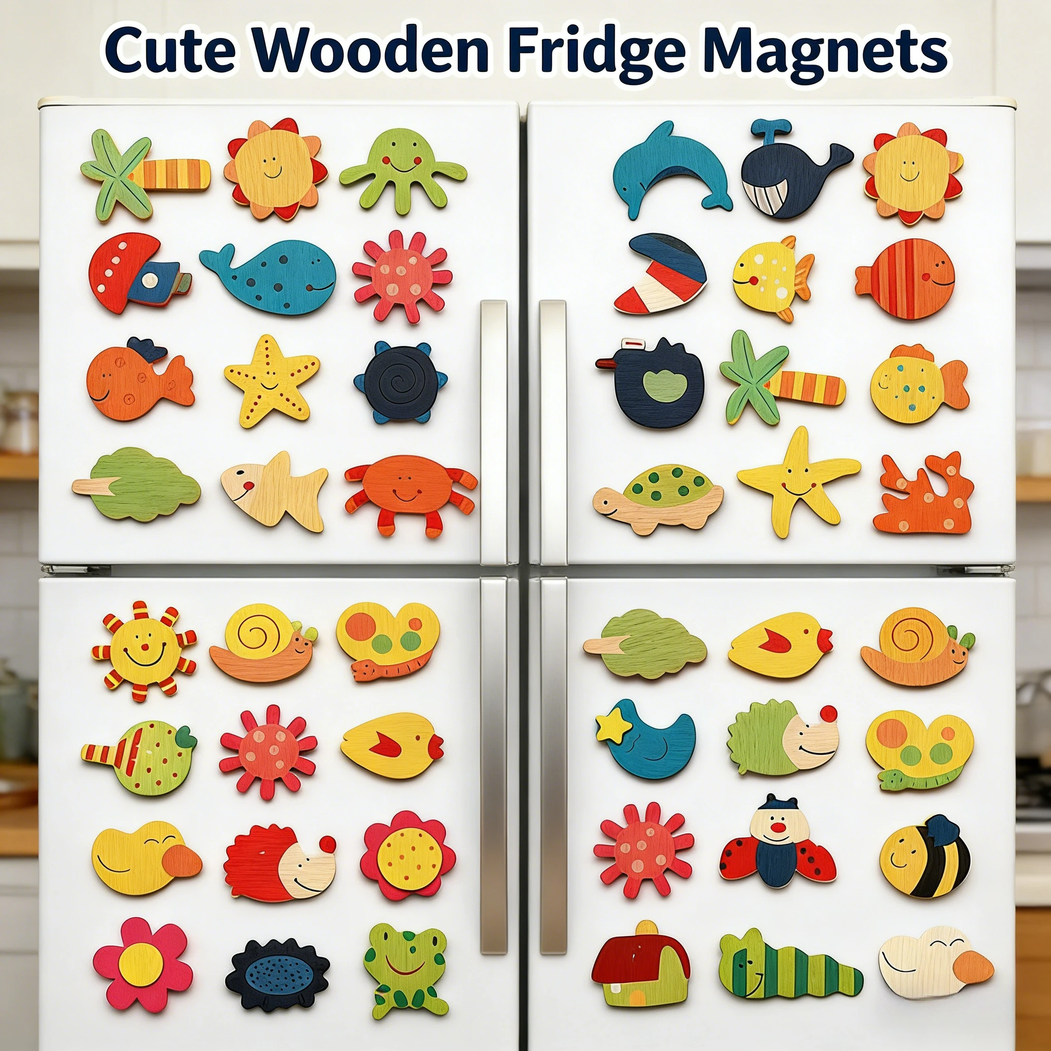 48 Aimants de Réfrigérateur en Bois Nouveauté Animaux Dessin Animé Mignons et Amusants Décoration Colorée pour Réfrigérateur Style Aléatoire