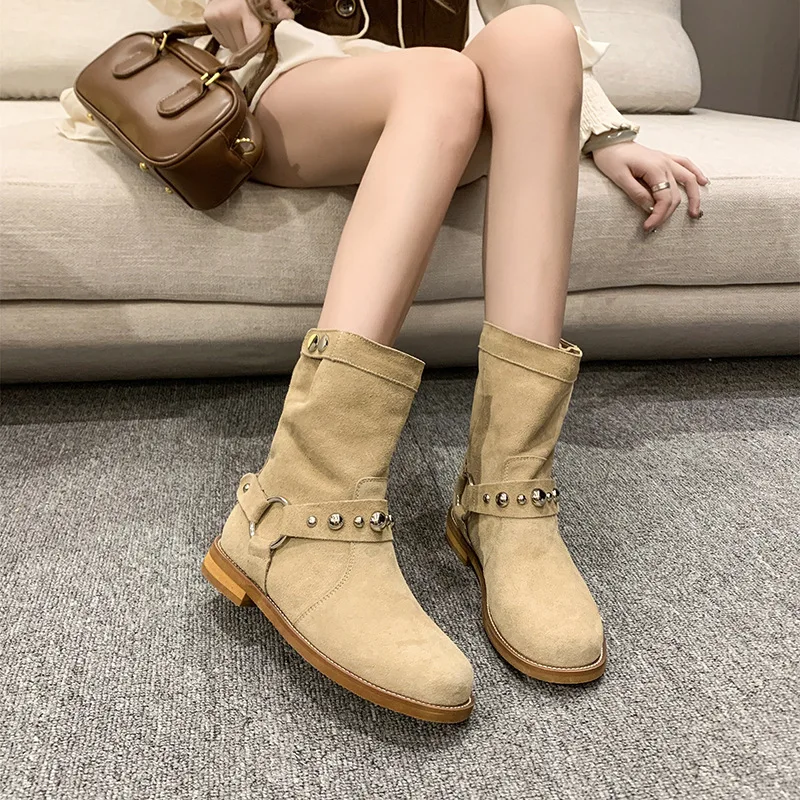 Fashion Rivet Women's Ankle Boots Spring Autumn Low Heels Short Boots Women Shoes Lady Comfortable Non Slip Booties Mujer Black image 2