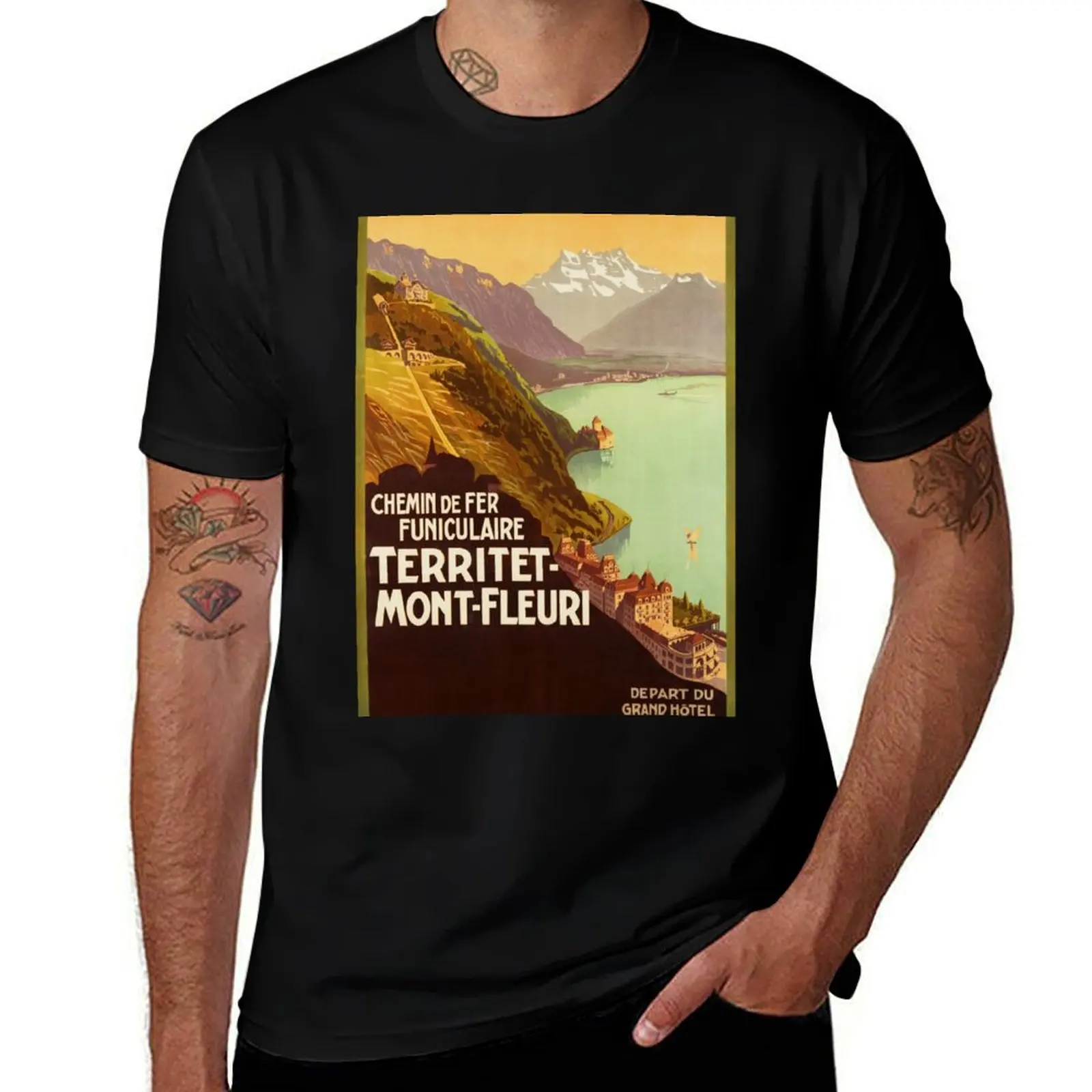 Chemin De Fer Funiculaire TERRITET MONT FLEURI Montreux Switzerland 1905 Old Funicular Railway Poster T-Shirt