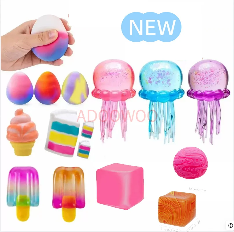 

100 styles Soft and Glutinous Sensory Stress-relief Toy Cube Filled with Gel Stretchable Ball Soft Ice Cube Ball Slow Rebound