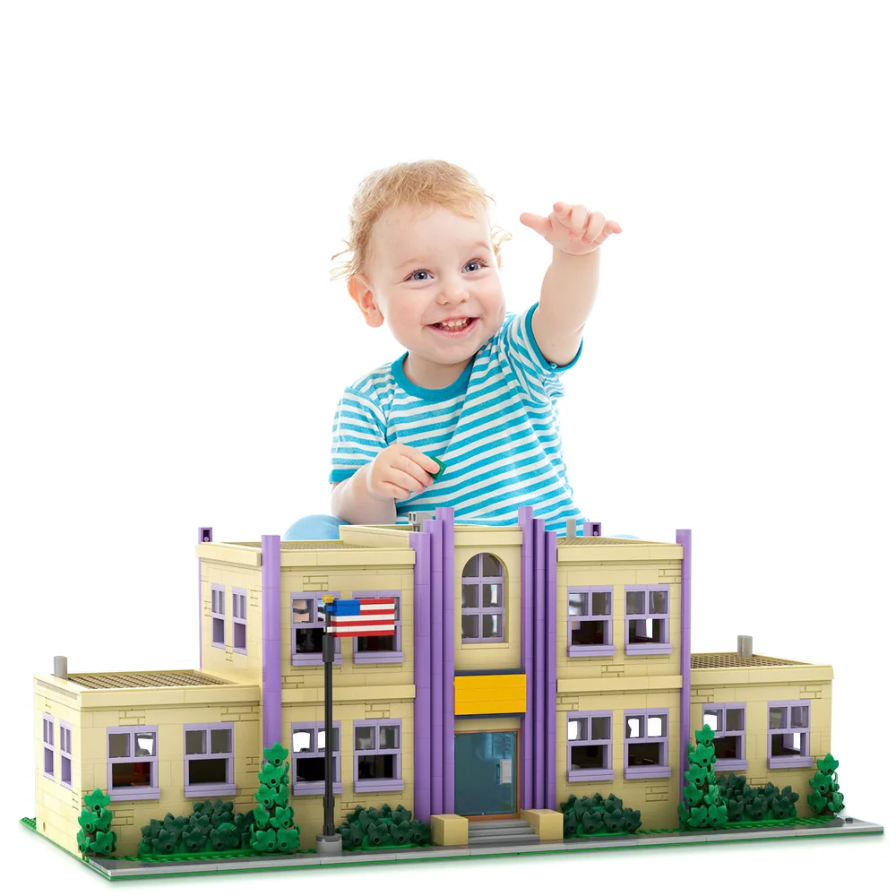 MOC Modular Springfield Elementary School Building Blocks Model Cartoon Anime School House Bricks Assemble Toys Birthday Gifts