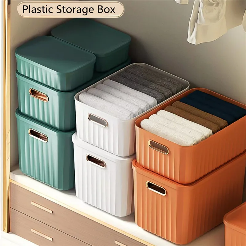 

Household Storage Organizers for Cabinets Wardrobe Thicken Plastic Makeup Clothes Sundries Storage Box with Dust-Proof Cover