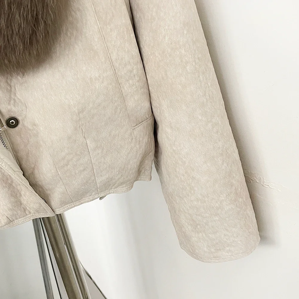 OFTBUY Großer Natürlicher Pelzkragen Dicke Vintage-Jacke Damen Entendaunen-Parka mit Pelz für Frauen Kurze Lose Daunenjacke – Detail 36