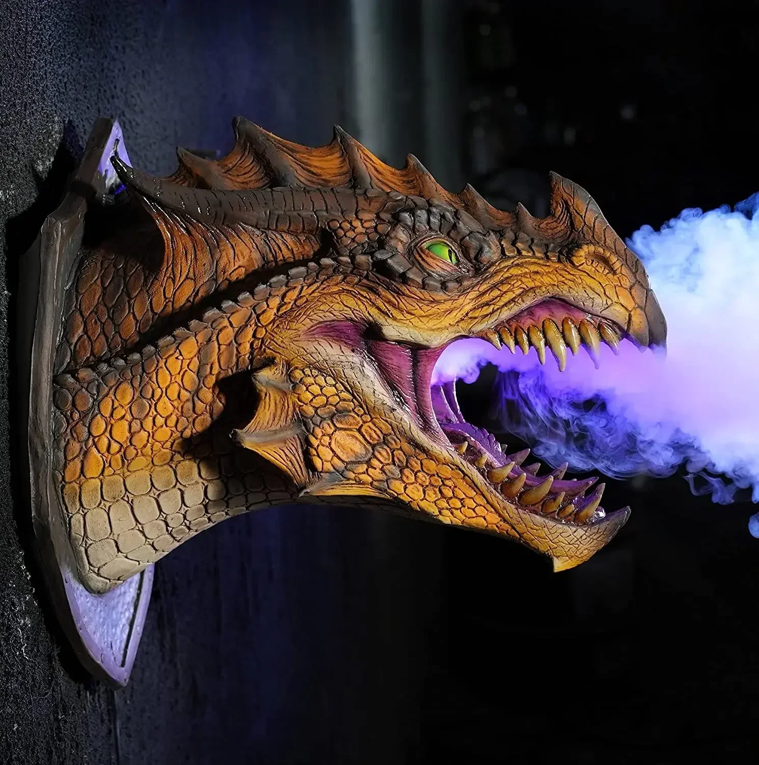 Imagem -03 - Dragon Legend Head Escultura Luz Led com Fumaça Dinossauro Realista Arte da Parede para Halloween Adereços para Casa Assombrada 3d