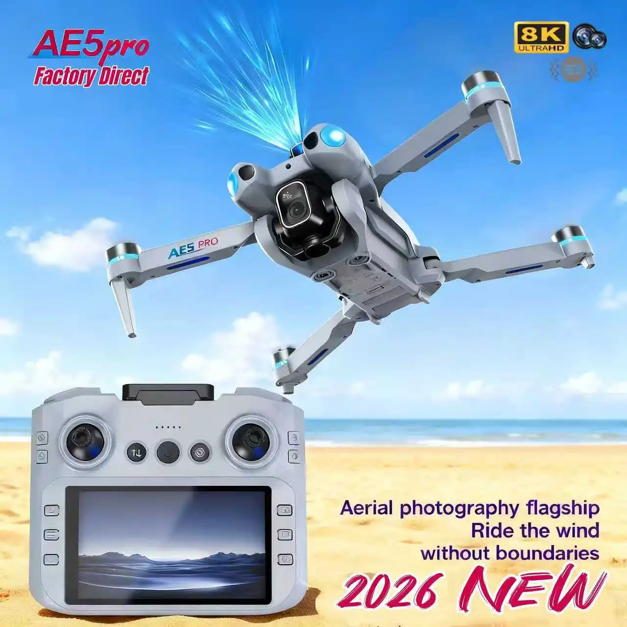 5KM 8K Professional HD Dual Camera 2026 Popular New AE5 GPS Drone 3-Axis Gimbal 360° Obstacle Avoidance Brushless Quadcopter Toy