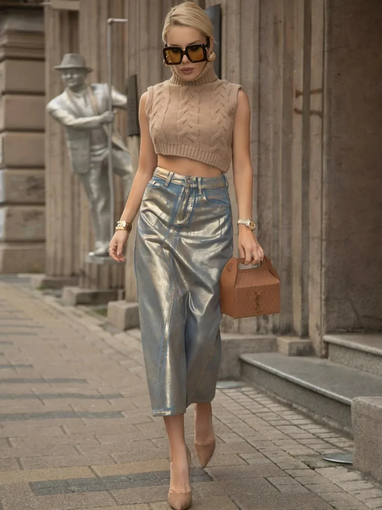 

2024 High Quality Summer Women's Street Trend Hot Stamping A-Line Skirt Fashion High Waist Pocket Sexy Party Denim Skirt