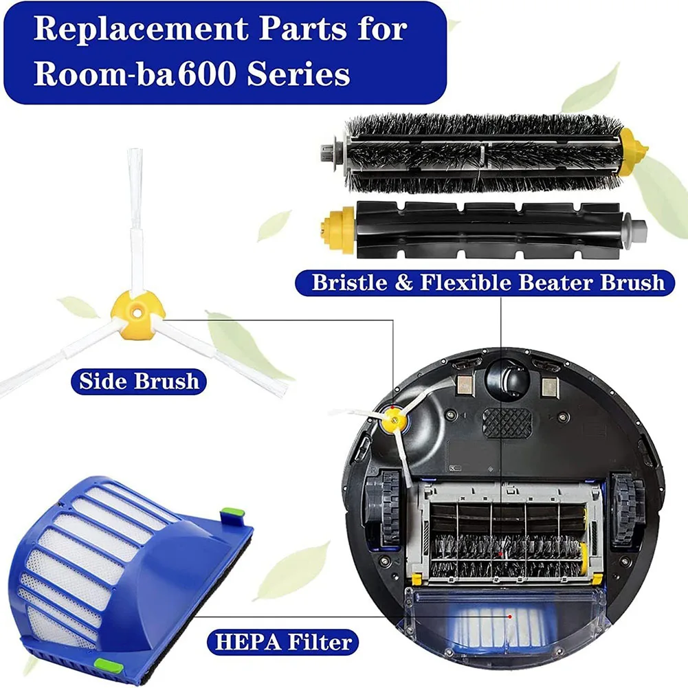 Escova de substituição do filtro para Roomba série 600, aspirador acessórios, ajuste perfeito, ampla compatibilidade, fácil desmontagem