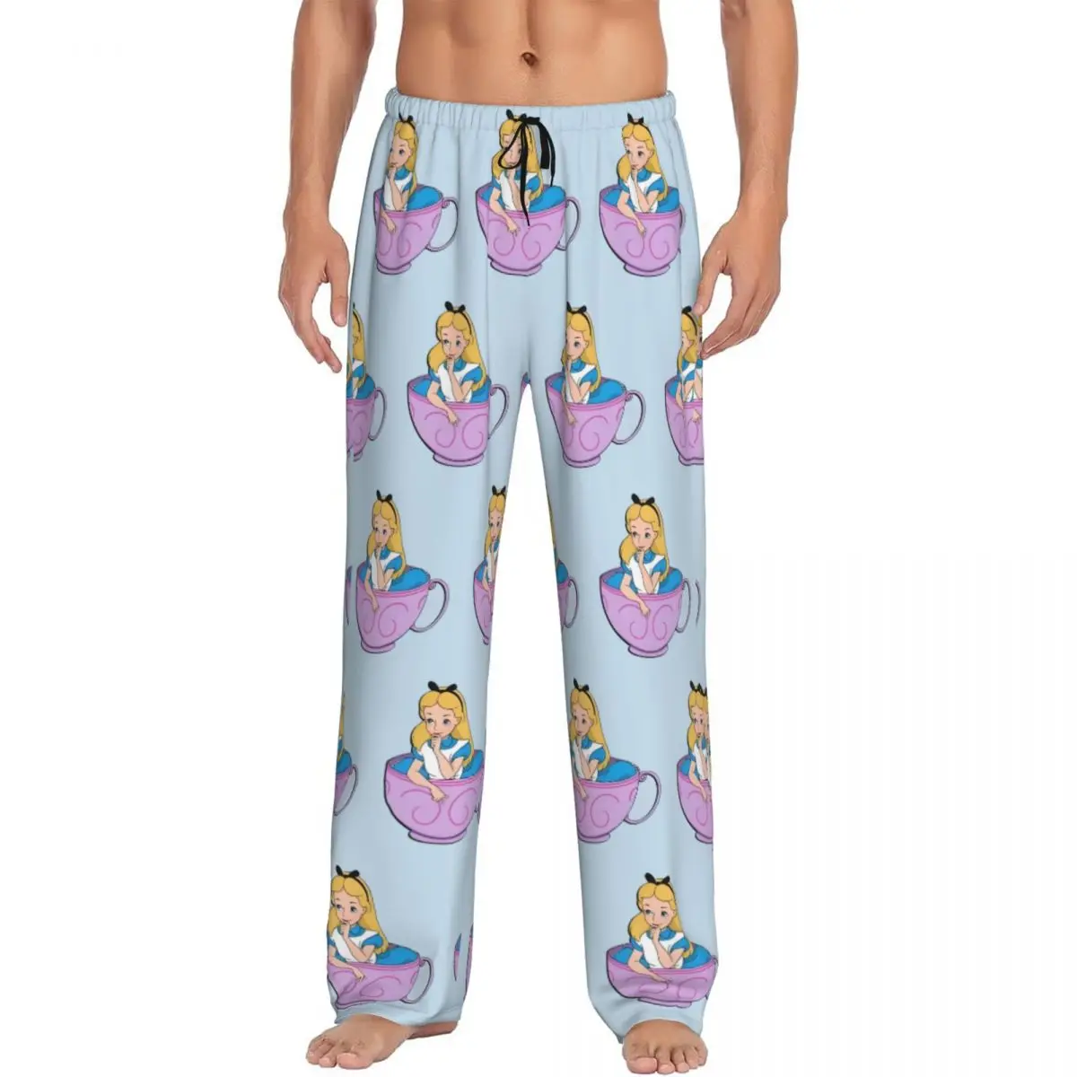

Custom Alice In Wonderland Pajama Pants for Men Cartoons Sleepwear Lounge Sleep Bottoms Stretch with Pockets