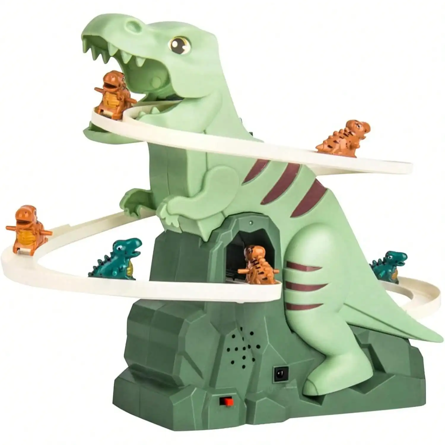 

Dinosaur Chasing Race Track, Climbing Slide Roller Coaster with Light Music Toy