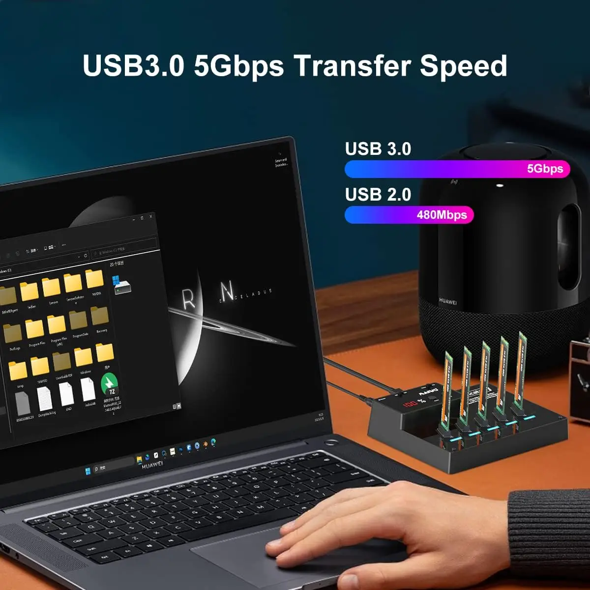 MAIWO M.2 SATA NGFF SSD 5 Bay Enclosure يدعم استنساخ غير متصل مع شرائح SATA III USB 3.0 5Gbps 20 تيرا بايت إلى M2 SATA SSD