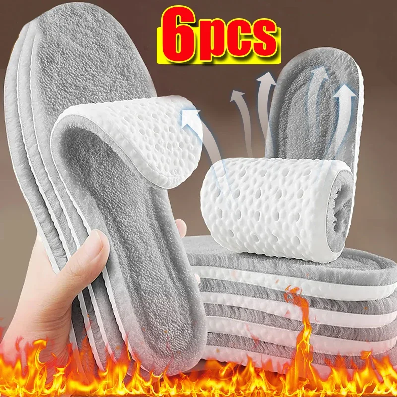 Self Heated Plush Insoles Winter Thicken Warm Insoles Shock-absorbent Breathable Chill-proof Fashion Women Men Absorbent Insoles