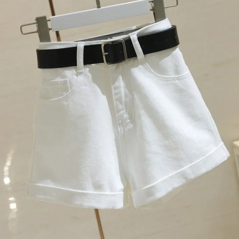 Novo verão feminino cintura alta perna larga denim shorts casual feminino solto ajuste streetwear cor sólida calças de brim retas