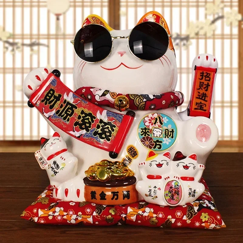 11-Inch Lucky Cat Decoration Automatic Waving Shop Cashier Front Desk Japanese Fortune Cat Home Gift