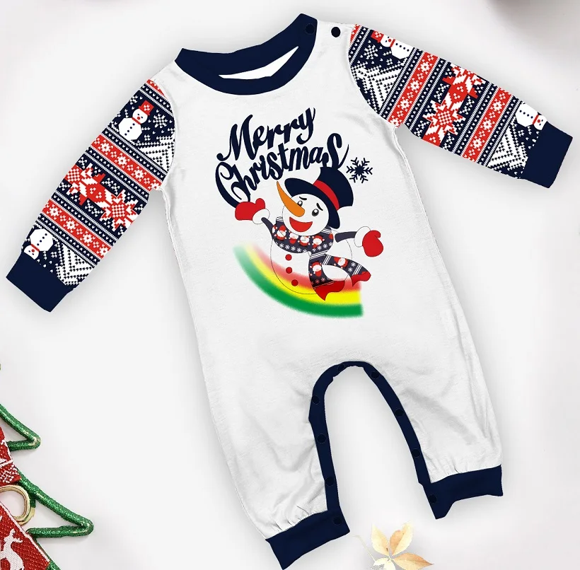 2024 Christmas Matching Family Pajamas Merry Xmas  Snowman Rainbow Pjs Adult Child Clothing Outfit Set Baby Jumpsuit+Dog Clothes