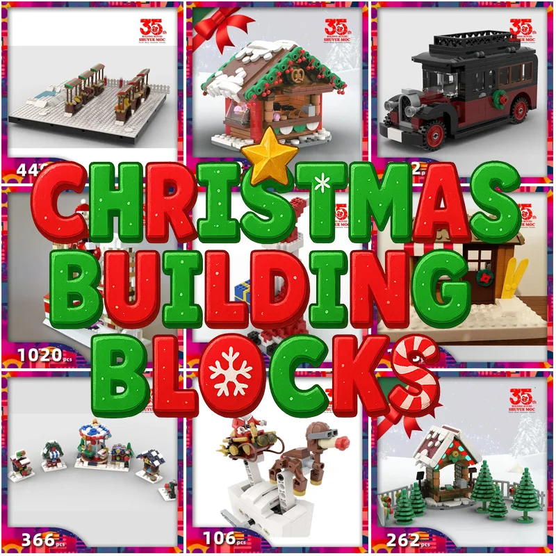 魔法のクリスマス村 積み木 – 郵便局、別荘、クリスマス列車 DIY セット ホリデーギフト