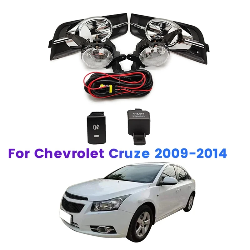 For Chevrolet Cruze 2009-2014 Front Bumper Fog Light With Chrome Fog Lamp Cover Grill Bezel Relay Switch Harness Kits