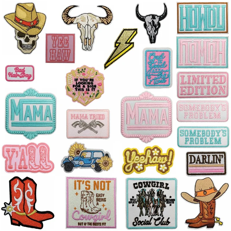 Cowboy Badge Iron on Patches Embroidered  Applique Clothing Accessories