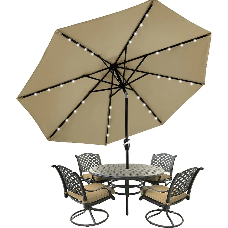 Patio Umbrella with Solar LED Lights (7.5ft,Khaki)