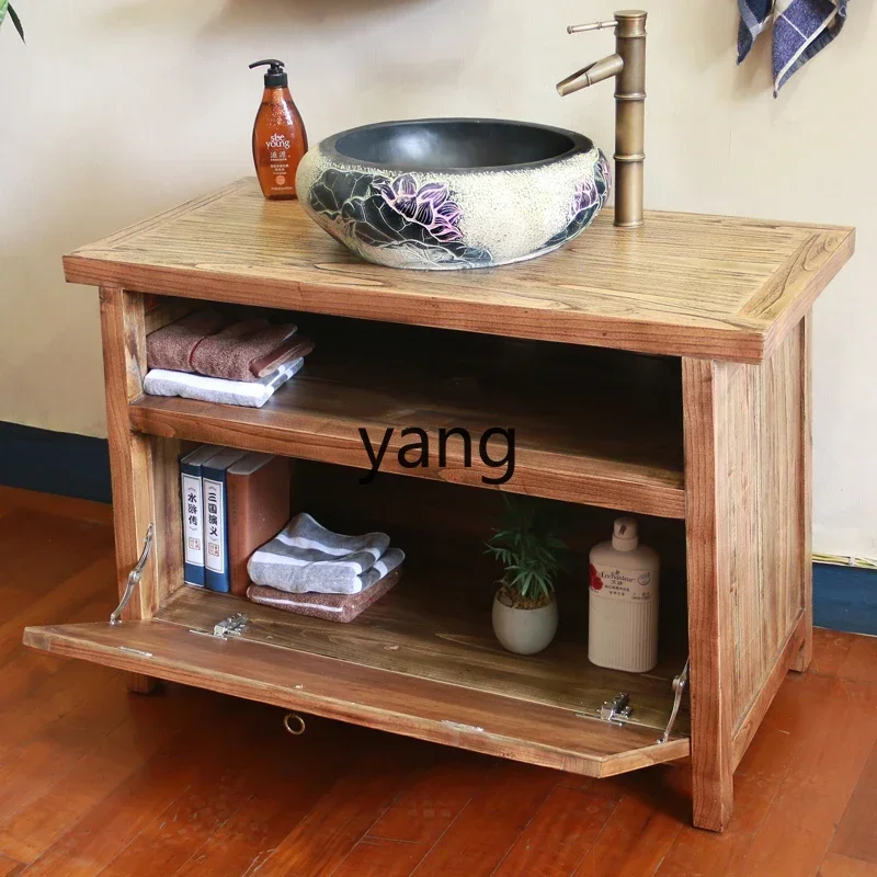 

LTT Chinese floor-to-ceiling washbasin combination retro solid wood small apartment bathroom washbasin washbasin